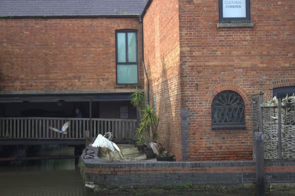 The bridge connecting shop to cafe at Quay Arts Centre