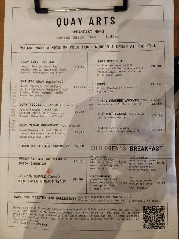 First page of the menu