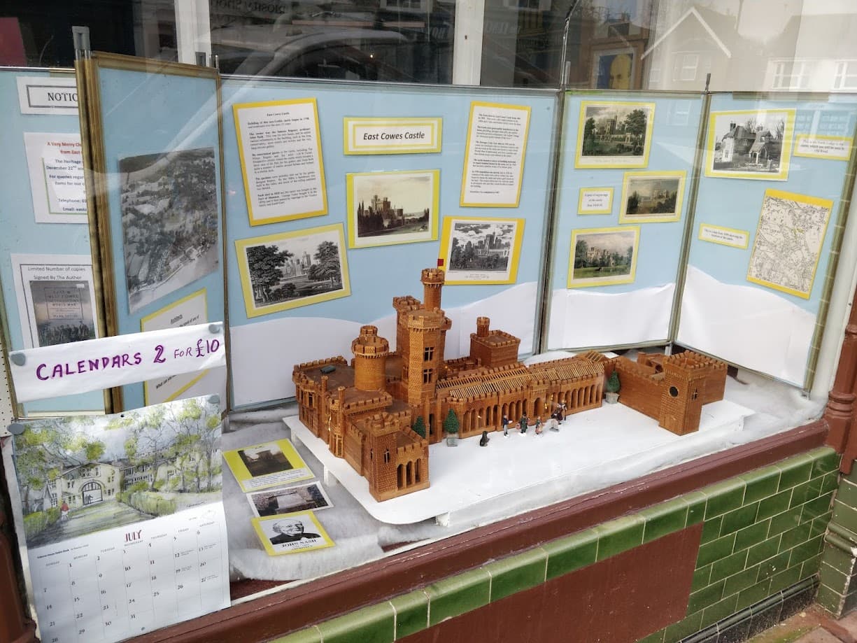 Window display at the East Cowes Heritage Centre showing East Cowes Castle before its demolition