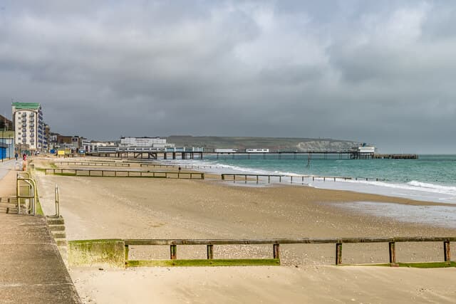 Sandown beach and pier seen from the esplanade